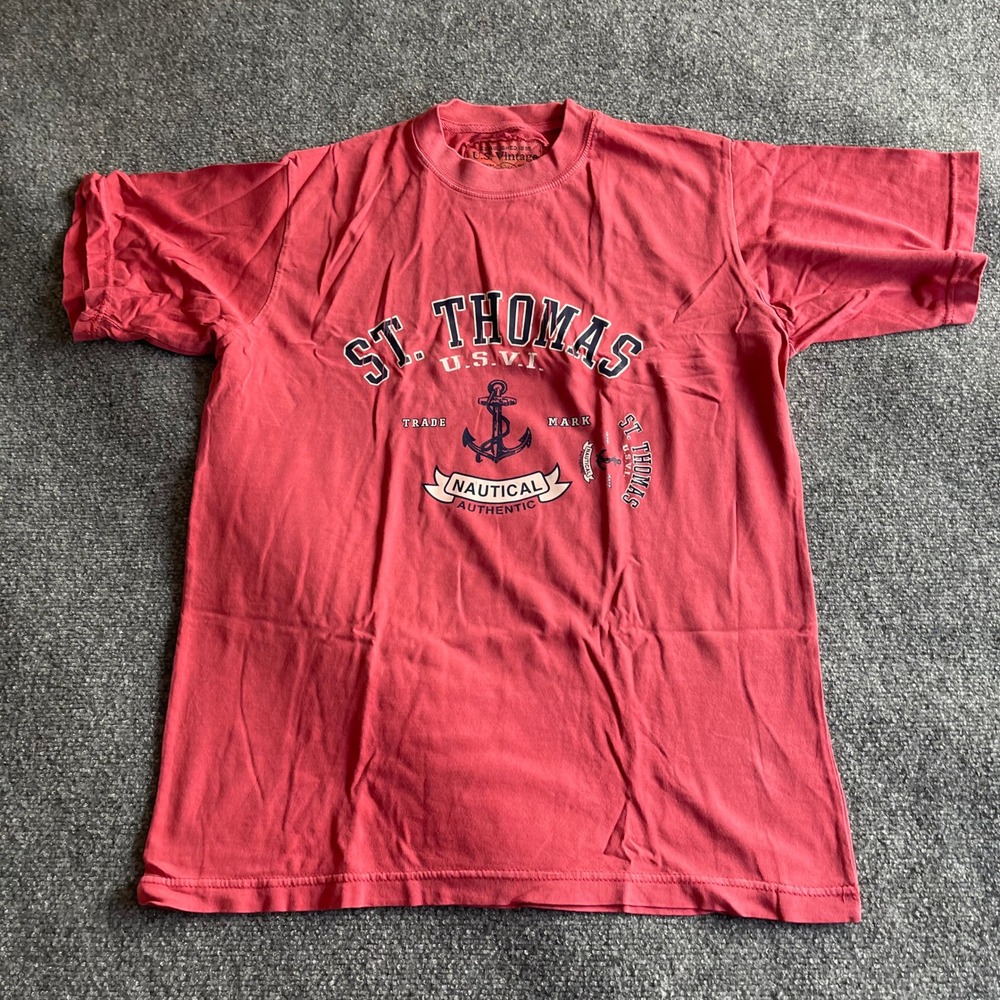 US Vintage St Thomas USVI Nautical Graphic T-Shirt Mens Medium Faded Red Cotton